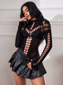 Allurite Hollow Out Long Sleeve Bodysuit Fall Cloth For Women