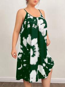 EMERY ROSE Plus Size Tie Dye Spaghetti Strap Dress For Summer - Green - View 4