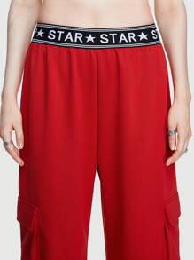 ROMWE Street Life Women Sweatpants Kantong Tape Huruf - Navy Blue - View 2