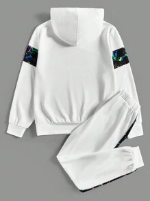 Muchica Knitted Set For Women: Graffiti Print Hoodie And Sweatpants, With Luminous Design - White - View 2