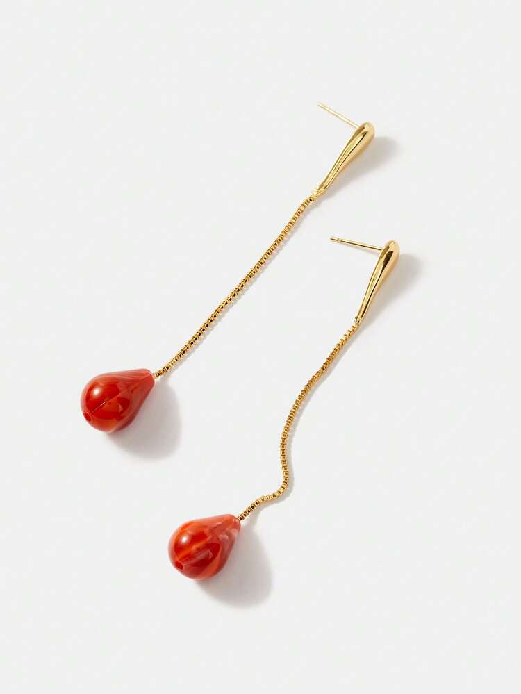 Aretes Colgantes Con Forma De Gota De Agua De 18k