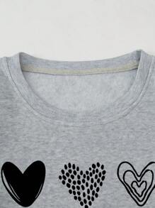 SHEIN LUNE Sweatshirt With Heart-shaped Print And Warm Lining - Light Grey - View 3