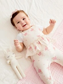 SHEIN 女嬰火烈鳥圖案圓領無袖連身褲 - 彩色 - 查看 3