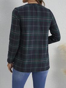 EMERY ROSE 女士格紋百褶襯衫 - 墨綠色 - 查看 2