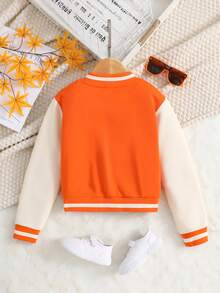 SHEIN Bé gái Vá lại Khối màu Áo khoác bóng chày - trái cam - Xem 2