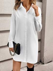 SHEIN LUNE Vestido Tipo Camisa De Color Sólido Para Mujer - Blanco - Ver 6