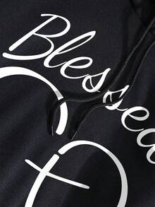 SHEIN LUNE Của phụ nữ Lá thư & Tim In Lông cừu Hoodie - màu đen - Xem 8