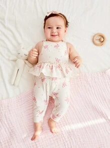 SHEIN 女嬰火烈鳥圖案圓領無袖連身褲 - 彩色 - 查看 6