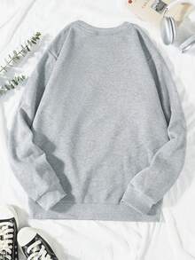 SHEIN EZwear Plus Size Airplane Print Thermal Lined Sweatshirt For Warmth - Grey - View 2