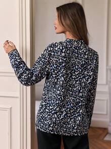 SHEIN Frenchy V-Neck Leopard Print Long-Sleeved Shirt