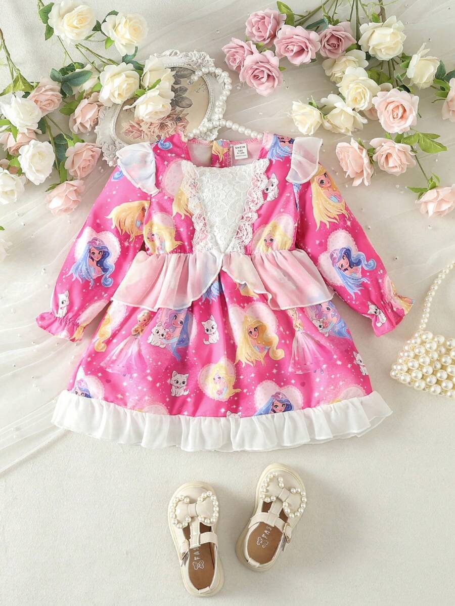 Infant And Toddler Girls' Gorgeous Cartoon Printed Dress - Pink - View 1