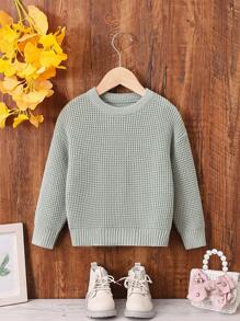 SHEIN 幼兒女孩圓領長袖毛衣 - 薄荷綠 - 查看 1