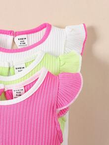 Baby Girl'S Sleeveless Stripe Bodysuit With Flutter Sleeves - Multicolor - View 4