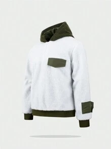 In My Nature Men's Contrast Color Hooded Outdoor Fleece Jacket - White - View 1