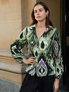 SHEIN Frenchy 滿版印花燈籠袖襯衫 - 彩色 - 查看 5