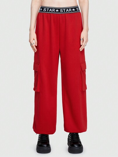 Street Life Frauen Buchstaben Druck Gurtband Taschen Cargo Sweatpants