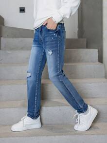 Tween Boy Ripped Washed Jeans - Light Wash - View 3
