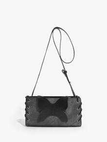 SHEIN ICON 1個純色pu皮蝴蝶飾品簡約百搭斜挎包 - 灰色 - 查看 3