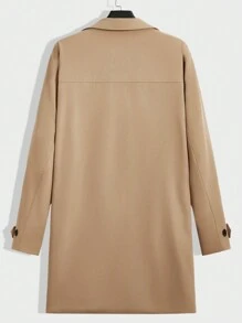 Mainfolk Loose Fit Men's Plus Size Solid Color Trench Coat, For Fall Winter - Camel - View 2