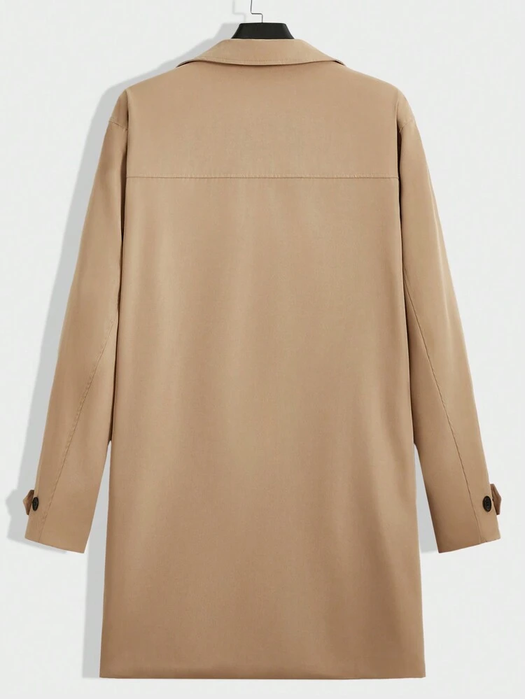 Loose Fit Men's Plus Size Solid Color Trench Coat, For Fall Winter