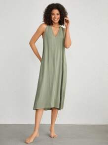 Ocili Của phụ nữ Không tay Cổ chữ V Nhà  Đầm - màu xanh lá - Xem 5