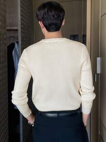 DAZY Men's Round Neck Long Sleeve Sweater - Apricot - View 2