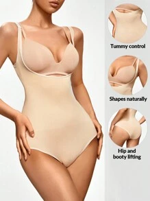 SHAPORA Chất rắn Bodysuit định hình - Màu be - Xem 2