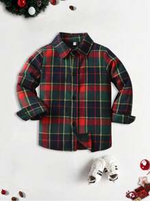 年輕男孩休閒格紋長袖襯衫 - 彩色 - 查看 3