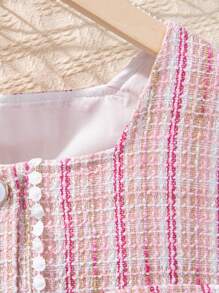 SHEIN Tween Girls' Tweed Puff Sleeves Button Detail Dress - Multicolor - View 7