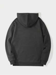 Minimalist Men Letter Print Dropped Shoulder Long Sleeve Casual Hoodie | Perfect Pairing For Fresh And Simple Look - Dark Grey - View 5