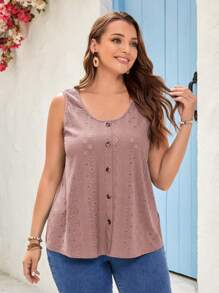 EMERY ROSE Áo ba lỗ đính nút màu hồng dành cho nữ cỡ lớn cho mùa hè - Bụi hồng - Xem 4