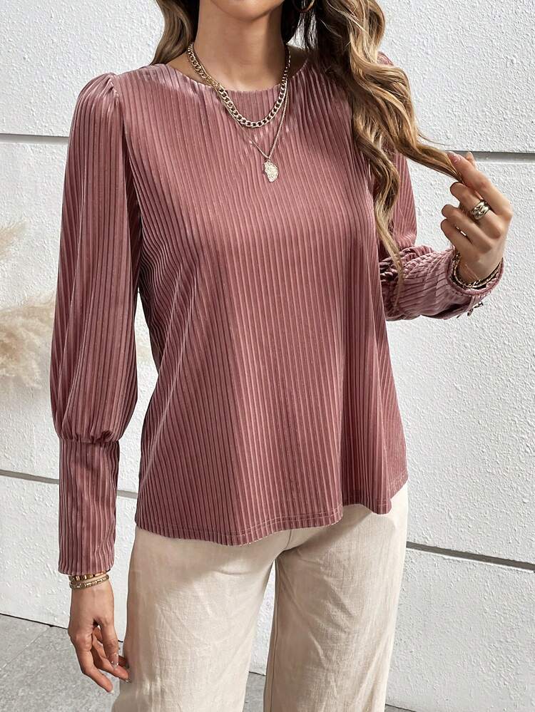 Women's Back Button Round Neck Shirt Fall Cloth For Women
