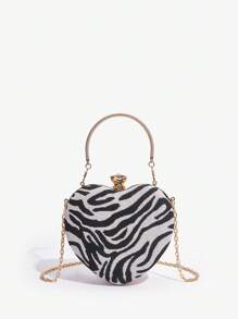 SHEIN SXY 豪華,優雅,時尚斑馬紋心形手提包,肩背包,晚宴包,適用於派對,舞會,約會,生日等多種場合 - 黑與白 - 查看 1