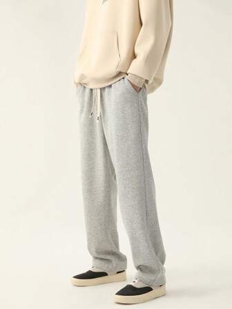 Men's Casual Versatile Drawstring Waist Straight Leg Pants, For Back To School