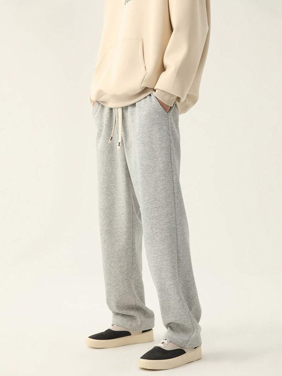 Men's Casual Versatile Drawstring Waist Straight Leg Pants, For Fall