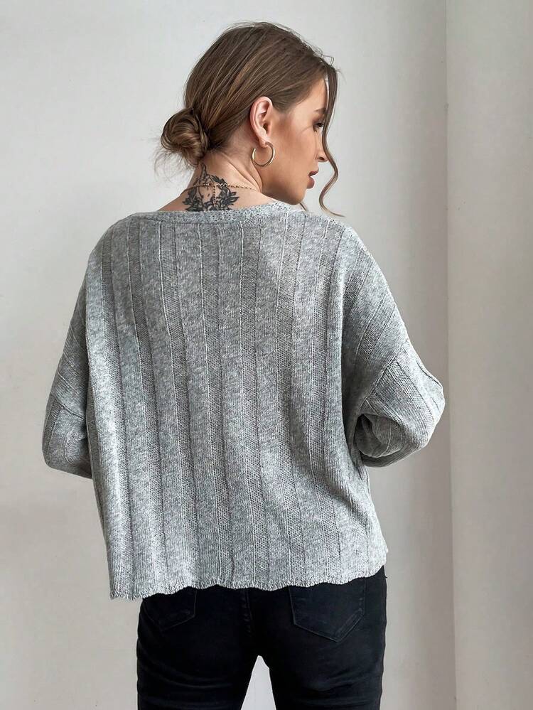 Fashionable V-Neck Long Sleeve Casual Knit Pullover Fall Winter Sweater