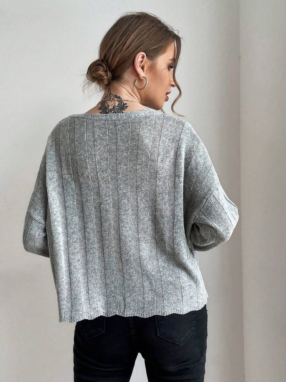 Fashionable V-Neck Long Sleeve Casual Knit Pullover Fall Winter Sweater