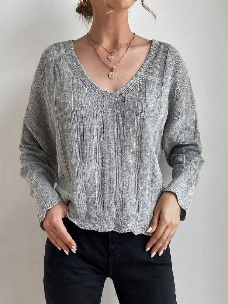 Fashionable V-Neck Long Sleeve Casual Knit Pullover Fall Winter Sweater