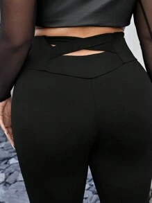 SHEIN EZwear Women's Plus Size Back Cross Design Flared Pants - Black - View 3