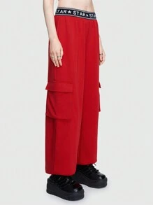 ROMWE Street Life Women Sweatpants Kantong Tape Huruf - Navy Blue - View 6