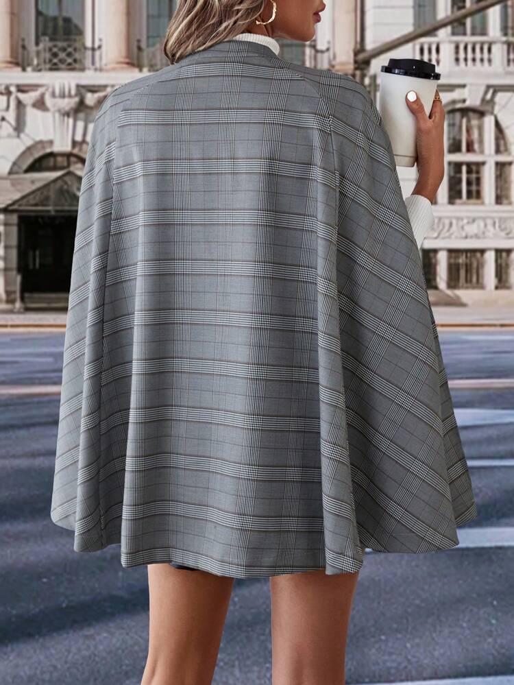 Women's Regular Fit Cape Sleeve Plaid Coat