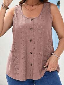 EMERY ROSE Áo ba lỗ đính nút màu hồng dành cho nữ cỡ lớn cho mùa hè - Bụi hồng - Xem 1