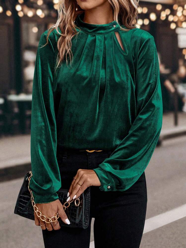 Mock Neck Lantern Sleeve Blouse