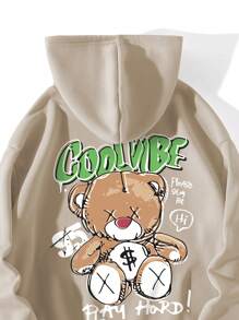 SHEIN EZwear Của phụ nữ áo có mũ Lông cừu Áo nỉ Với Lá thư Và Teddy In Gấu - Màu be - Xem 6