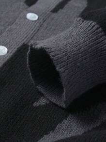 Manfinity EMRG Men's Single Breasted Patterned Cardigan Drop Shoulder Chunky Letter Color Block Dark Grey Urban Fashion Going Out Casual Cardigan, For Husband, Boyfriend Gifts, Fall/Winter, Long Sleeve Top - Dark Grey - View 5