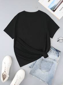 INAWLY Của phụ nữ Vượt qua In Ngắn tay Áo thun - màu đen - Xem 2