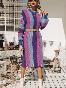 SHEIN LUNE Ngoại cỡ Thả vai Khối màu Áo len dệt kim Đầm Không có thắt lưng - Nhiều màu - Xem 4