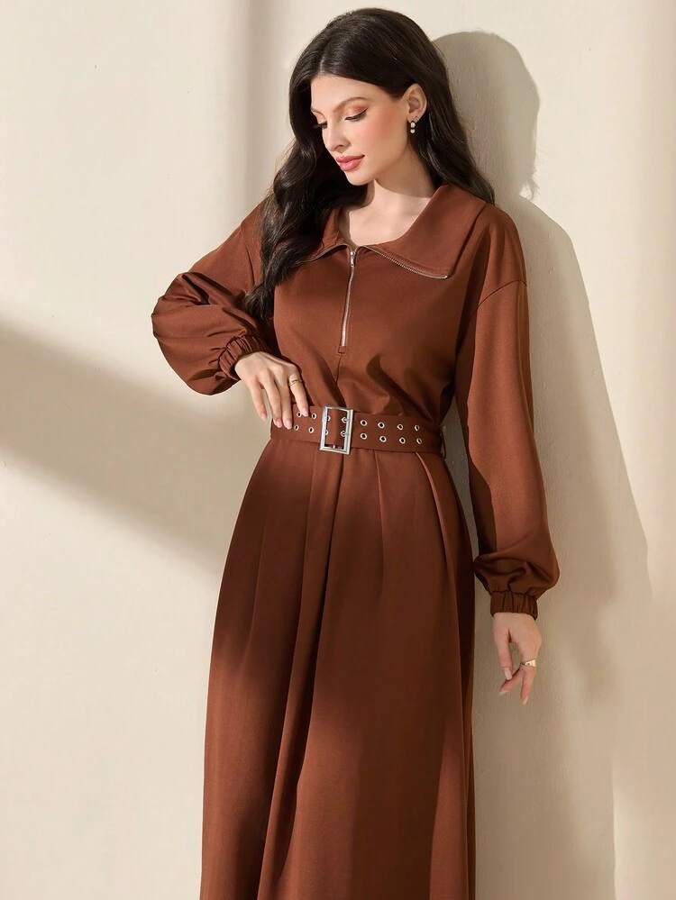 Women's Solid Color Drop Shoulder Belted Dress