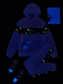 Muchica Knitted Set For Women: Graffiti Print Hoodie And Sweatpants, With Luminous Design - White - View 4