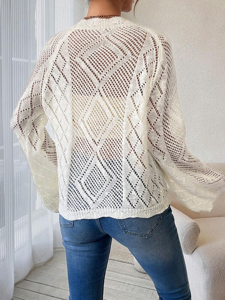 Bell Sleeve Hollow Knit Pullover Fall Winter Sweater